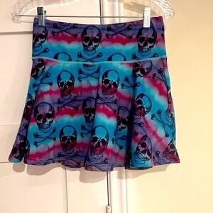 Constantly Varied Gear Skull Print Mini Skirt - Blue and Pink